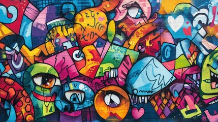 Poster - Abstract Colorful Graffiti Wall Art with Eyes and Hearts