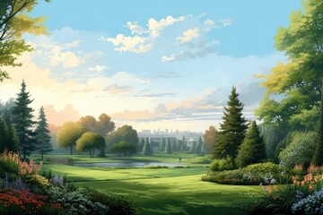 Canvas Print - Landscape outdoors nature sports, digital paint illustration.