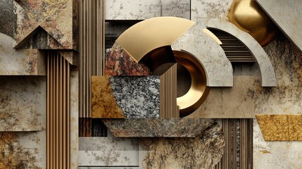 Fototapete - Abstract composition of mixed 3D geometric shapes with various textures