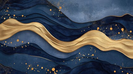 Aufkleber - Abstract Background With 3D Navy Blue And Gold Textures Luxurious Navy Blue And Gold Wave Backgrounds For Banner Print Wallpaper Invitation