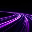 © Simon - Futuristic purple neon light trails black background, bright glowing lines art
