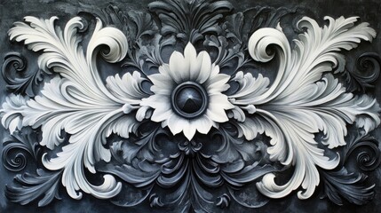 Aufkleber - 3D black and white ornamental painting