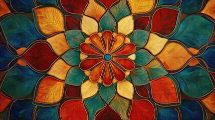 Aufkleber - Abstract background featuring a colorful mandala in floral design Raster illustration suitable for textile and carpet ornament patterns resembling Persian relief and stained glass in an Oriental s
