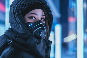 Wall Mural - futuristic woman wearing stylishly fashionable garment generative ai