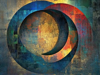 Aufkleber - Abstract circular composition with a textured background featuring a vibrant and multicolored fantasy design