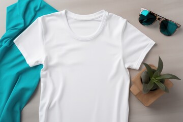 Canvas Print - Sunglasses t-shirt turquoise sleeve.  Image by rawpixel.