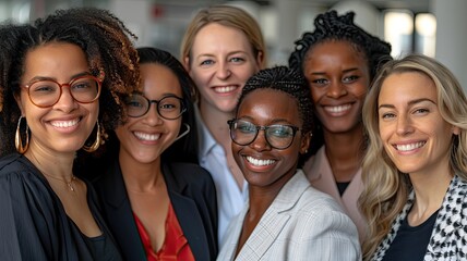 womens day. labor day. interracial group of powerful independent executive women in the office