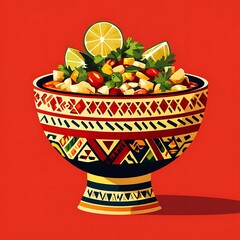 Canvas Print - Colorful Bowl of Salad with Lime Wedges on a Red Background.