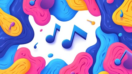 Sticker - Colorful abstract design featuring musical notes surrounded by vibrant shapes.