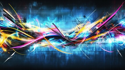 Wall Mural - A vibrant abstract design featuring colorful, flowing lines against a dark background.