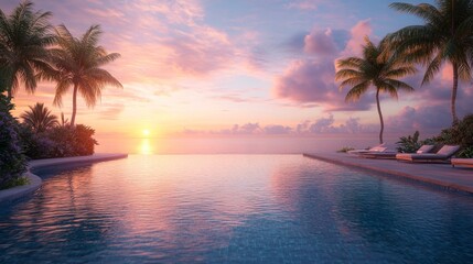 Poster - A beautiful sunset over the ocean with palm trees in the background
