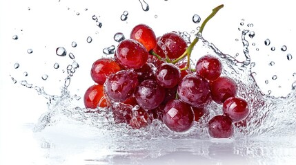 Poster - Red Grapes Splashing into Water with Bubbles