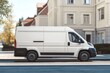 © Snowstudio - minimalist white cargo van mockup, side view, on the street