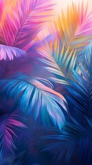Poster - A colorful image of a tropical forest with blue, pink, and yellow leaves