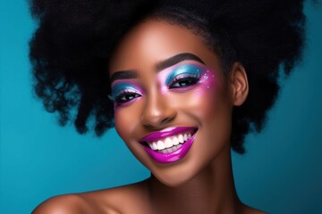 Wall Mural - Black girl makeup portrait smiling adult.