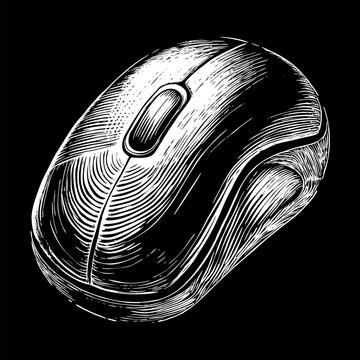 Hand Drawn Mouse Vector Illustration Detailed Black and White Sketch Design