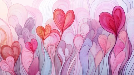 Poster - A colorful abstract illustration of hearts in various shades, conveying love and emotion.