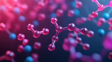 Poster - Vibrant molecular structure in a colorful environment, showcasing the beauty of chemistry and science in a digital design.