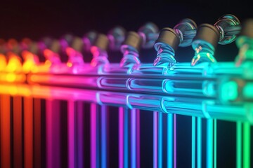 Poster - Vibrant neon lights glowing in a row, showcasing a modern and dynamic abstract design. Perfect for creative projects and backgrounds.