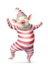 Canvas Print - Chubby pig dancing costume mammal red.