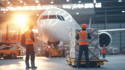 Cargo Plane Being Loaded with Large Packages at Airport