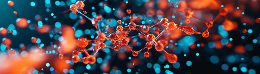 Poster - Abstract visualization of molecular structures showcasing vibrant colors and dynamic patterns in a scientific background.