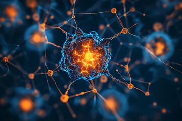 Poster - An abstract depiction of a glowing atomic structure, illustrating energy and connection in a futuristic style.