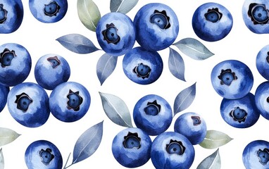 Fresh blueberries with green leaves on a white background, ideal for healthy eating and culinary designs.