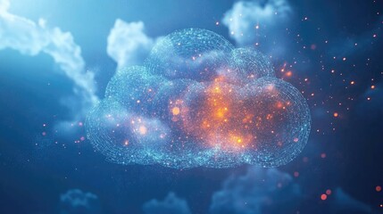 Fototapete - Digital data streams migrate into a cloud, illustrating advanced file management and cloud storage solutions