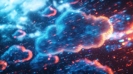 Fototapete - Glowing data streams flow into a digital cloud, representing seamless data migration and cloud computing for efficient file