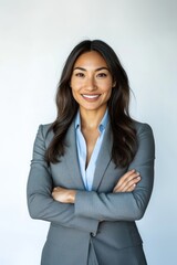 Canvas Print - Smiling business woman with her arms crossed professional portrait suit.