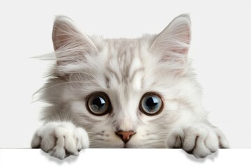 Canvas Print - Adorable white kitten peeking curiously.