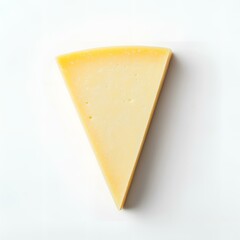 triangular slice of hard cheese on white background, minimalistic.