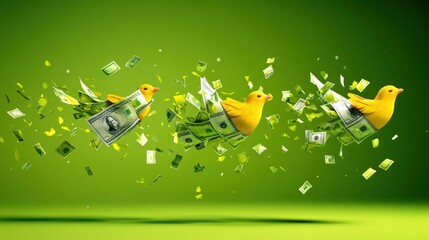 Poster - Creative Concepts of Wealth with Birds and Currency