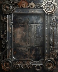 Poster - Steampunk Metallic Frame with Gears and Cogs Evoking Industrial Age Creativity