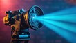 © Anastasiia - Old-school projector displaying retro film with vibrant blue light against a textured background