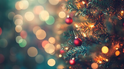 Poster - Soft bokeh light background featuring festive Christmas colors, creating a warm and enchanting holiday atmosphere