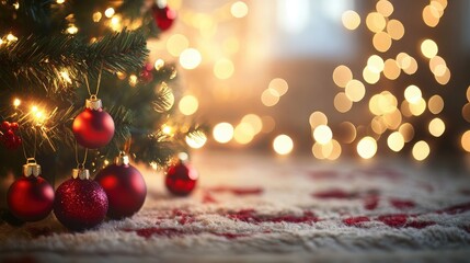 Soft bokeh light background with Christmas colors, offering a warm and festive atmosphere with gently blurred lights