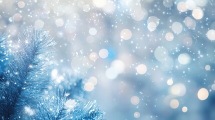Poster - Soft-focus bokeh light background featuring a wintery Christmas theme, with gentle, sparkling lights in shades of blue and silver