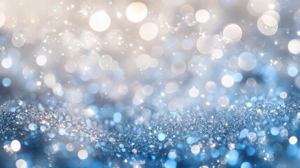 Poster - Soft-focus bokeh light background featuring a wintery Christmas theme, with gentle, sparkling lights in shades of blue and silver