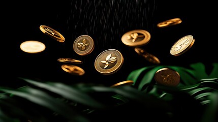 Poster - Shimmering Golden Coins Cascading Against a Dark Background