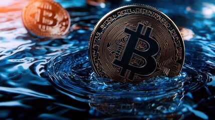 Poster - Bitcoin cryptocurrency in water a symbol of digital finance and innovation