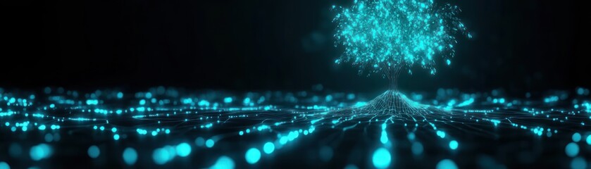 Aufkleber - Illuminated Tree of Life in a Digital Landscape
