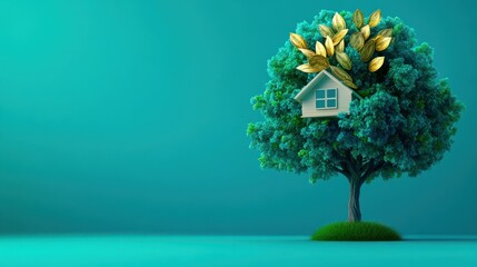 Poster - a creative representation of sustainable living with a house and tree design