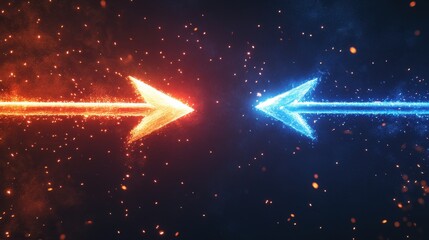 Poster - Neon Arrows Colliding in Mid-Air with Sparks