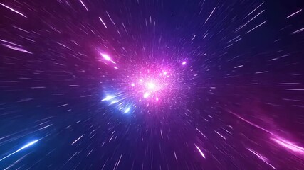 Wall Mural - A digital rendering of a space scene with purple and blue light streaks shooting out in all directions