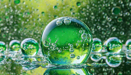 Poster - Vibrant green bubbles create a captivating natural display in a tranquil setting during daylight