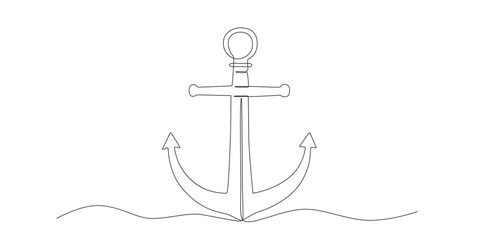 Anchor one continuous line vector doodle drawing. Sea icon