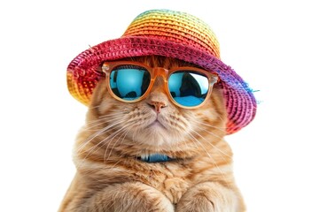 Wall Mural - Cool cat wearing colorful hat