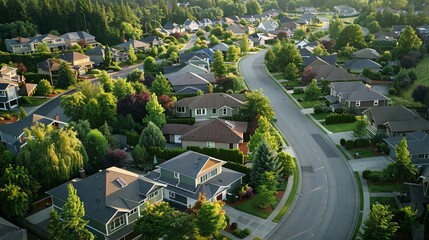 Poster - A residential street with houses on both sides of the road